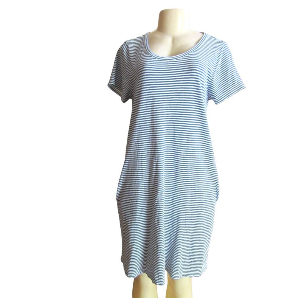 Faherty Blue and White Stripe Buttons in Back Casual Dress in Cotton, Sz Medium
